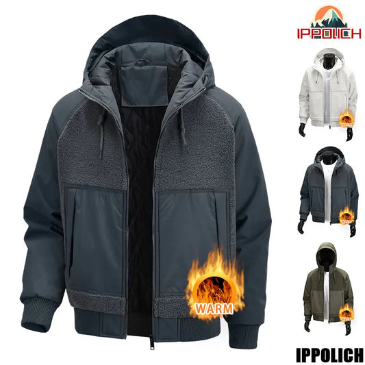 Outdoor Hiking Jacket Winter Fleece Windproof Camping Fishing Hooded Jacket Male Thick Warm Trekking Climbing Skiing Casual Coat.