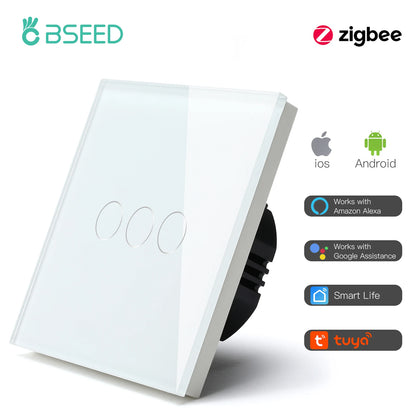 BSEED Smart Zigbee Schalter 1/2/3Gang 1Way Intelligente Touch Licht Schalter Wand Sensor Schalter Tuya Smart leben Google Alexa