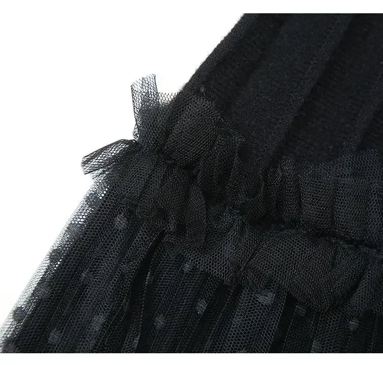 Korean Fashion Autumn Winter Women Solid Elastic High Waist Lace Patchwork Simplicity Mid-length A-line Pleated Knitted Skirt