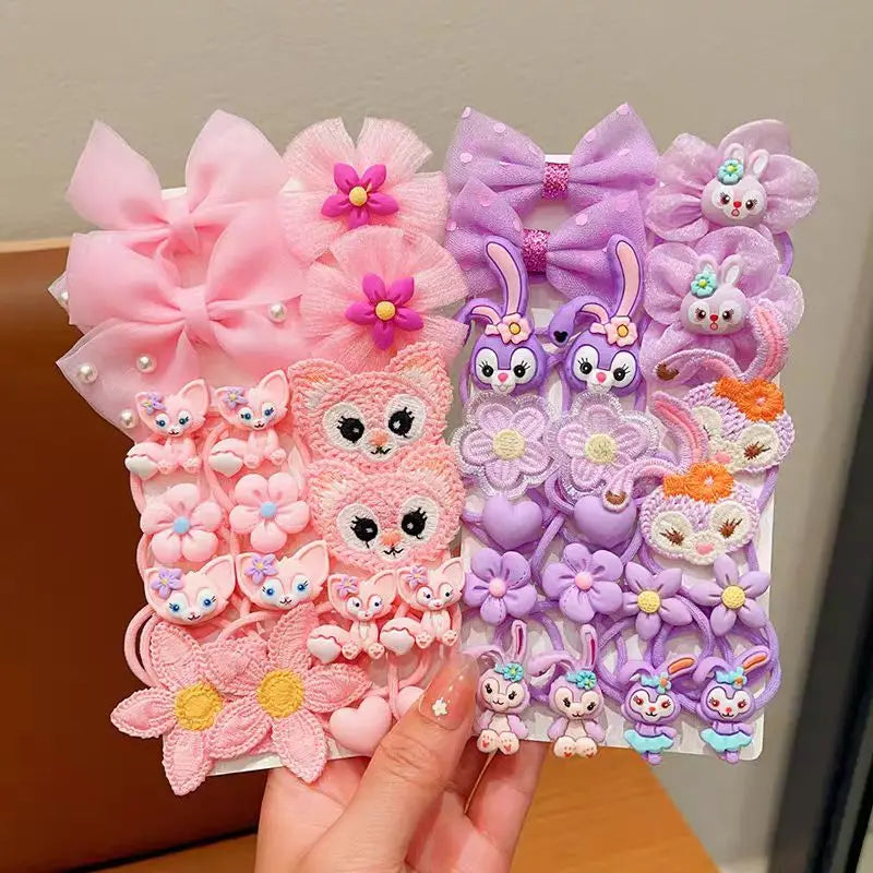 20pcs/Set Children's Hair Accessories Elastic And Scrunchies Hair Bands Resin Cartoon Animals Hair Rope Sweet Cute Ponytail Hold.