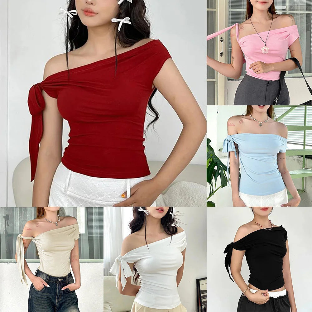 Vacation Styles One-Shoulder Cropped Top Women One Shoulder Top Casual Applicable For Vacation Brand New Condition.