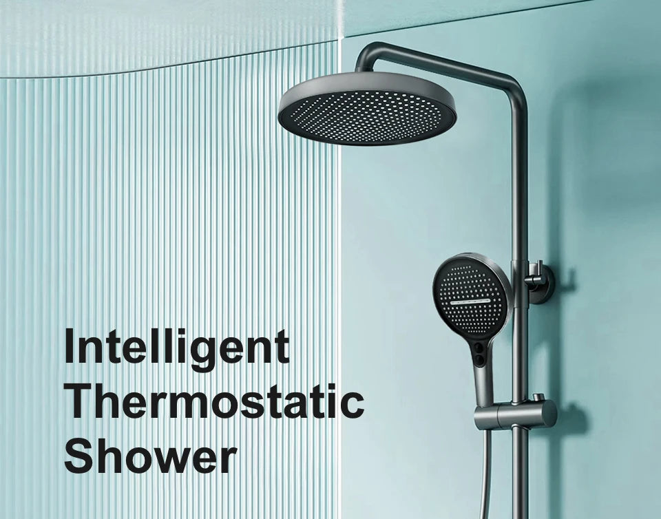 VGX Thermostatic Shower System Set Smart Digital Bathroom Shower Faucet Set Temperature Display Rainlfall Bathroom Shower Set