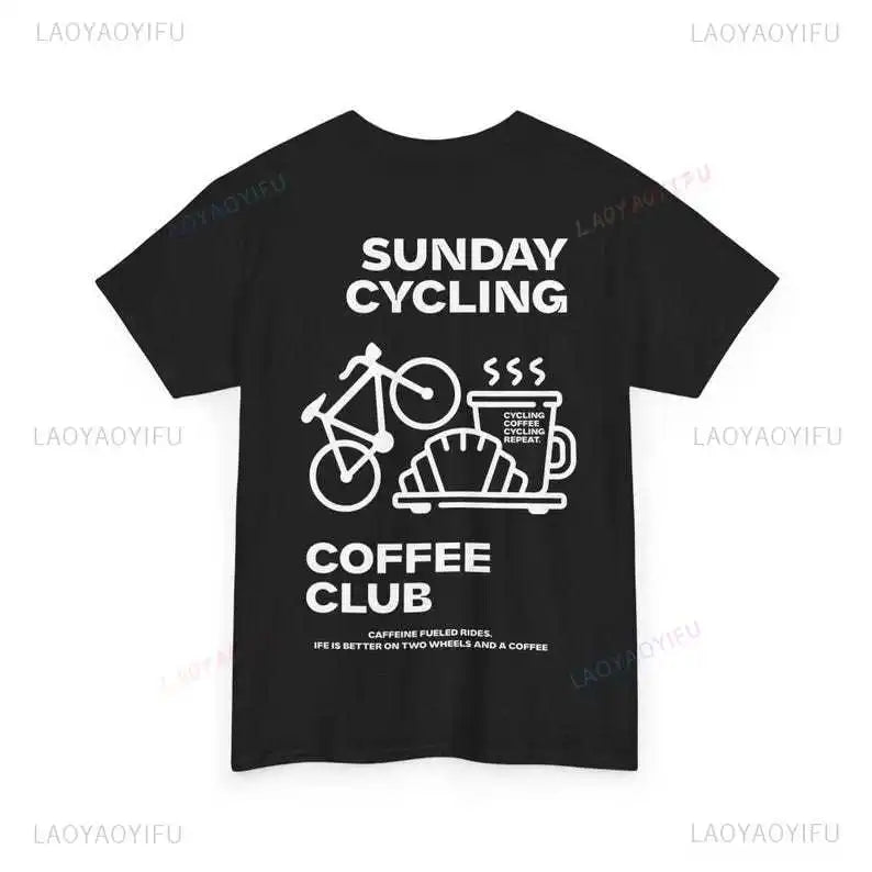 Sunday Cycling Coffee Club Graphic T Shirts Unisex Woman Man Summer Bicycle High Quality Cotton T-shirt Classic Breathable Tops.