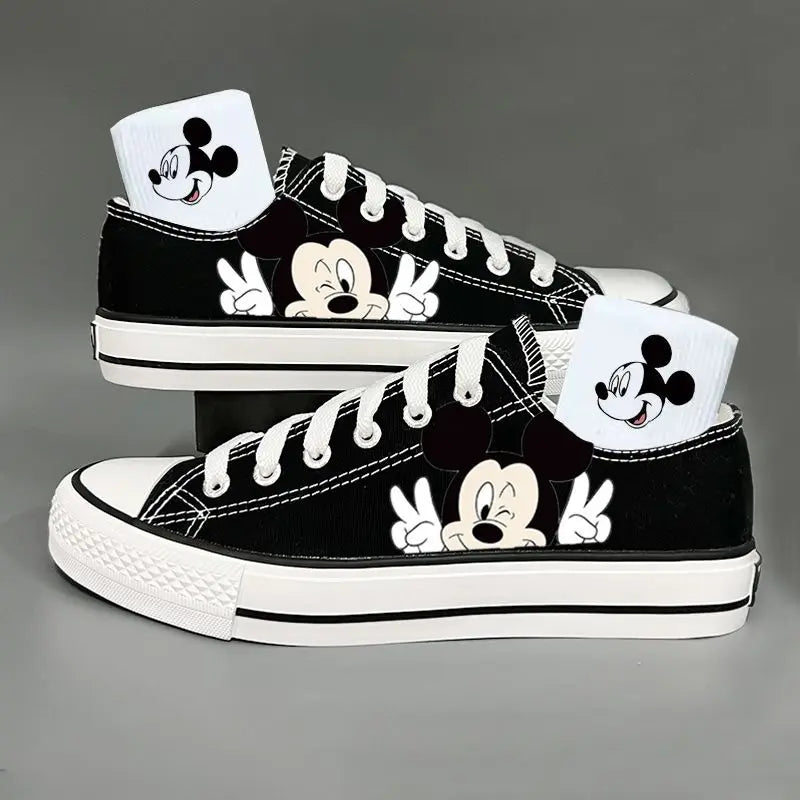 Girl Boys Kids Disney Mickey Mouse White Black Canvas Shoes Casual Cartoon Comfort Children Print Shoes Size 35-44.