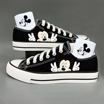 Girl Boys Kids Disney Mickey Mouse White Black Canvas Shoes Casual Cartoon Comfort Children Print Shoes Size 35-44.