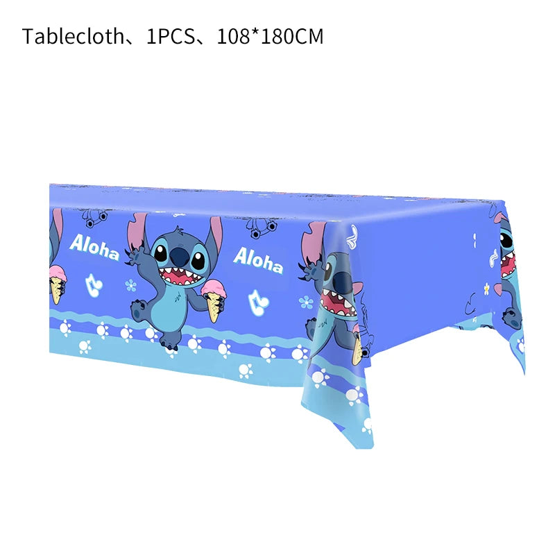 Stitch Party Supplies für Kinder Lilo und Stitch Geburtstag Party Dekorationen Luftballons Banner Tischdecke Hintergrund Geschirr