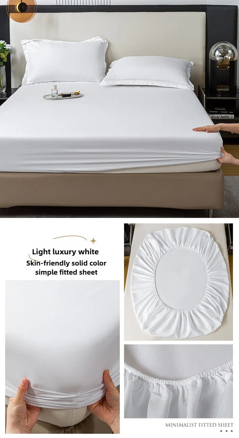 1Pc Fitted Bed Sheet With Elastic Band Solid Color Anti-slip Adjustable Mattress Cover for Single Double (No Pillowcase）