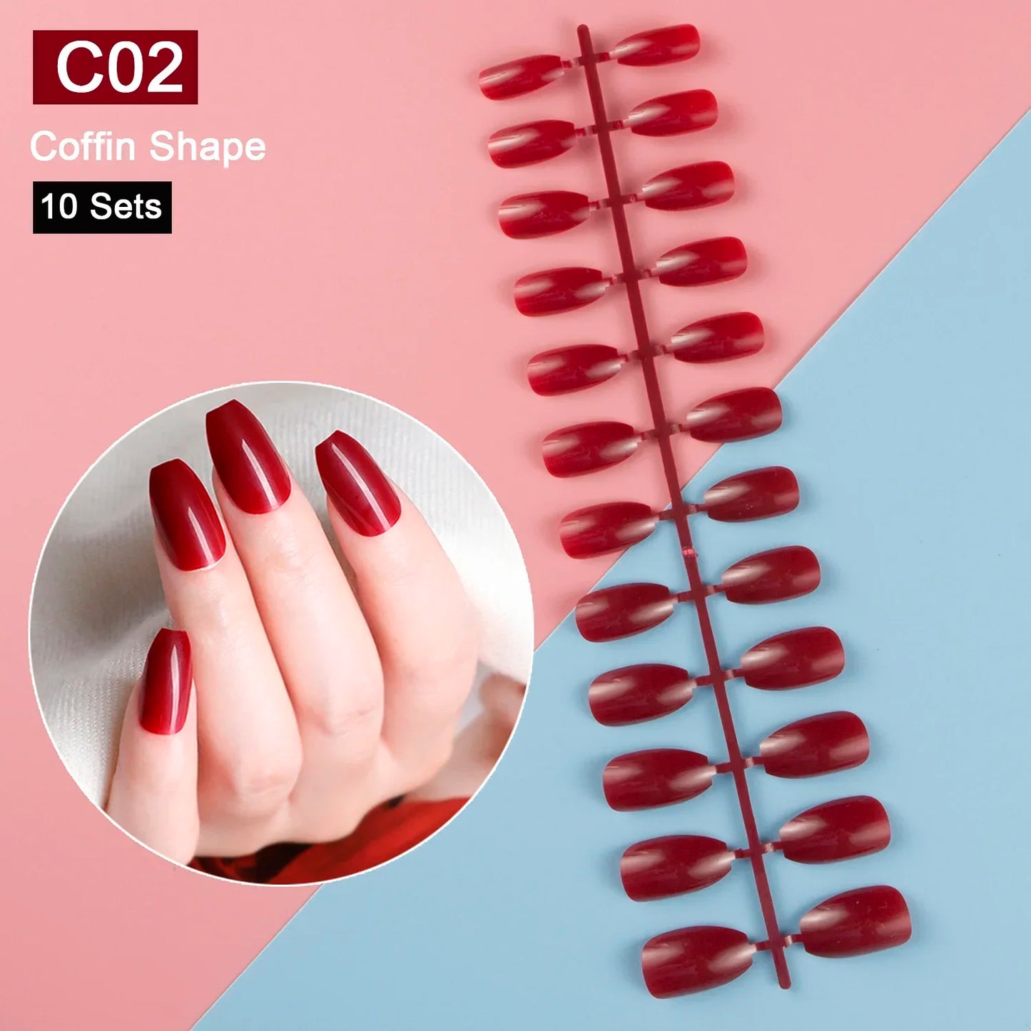 10 Sets/Pack Mixed Solid Colors Coffin Round Square Almond Shape False Nails Full Cover Nail Tips Short Fake Nails Tip Manicure