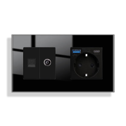 Bingoelec Wandsteckdose, Touch-Lichtschalter mit USB, 20 W, Typ C, Schnellladesteckdose, Glasscheibe, EU-Standard-Steckdosen