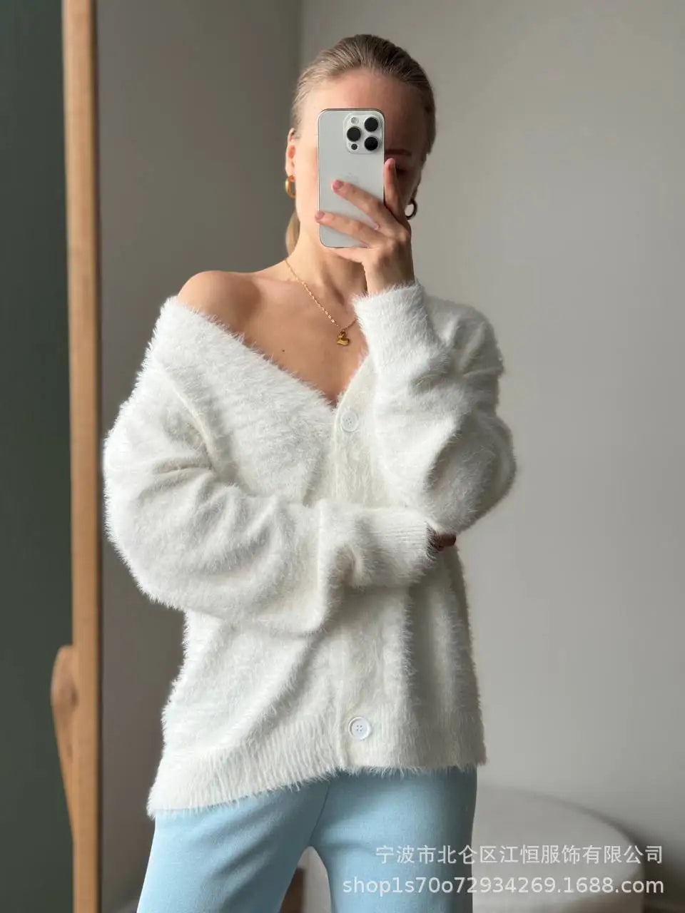 Women New Knitted Thick Cashmere Wool Cardigan Chic V Neck Single Breasted Fashion Long Sleeve Sweater Fall Winter Coat Outwear