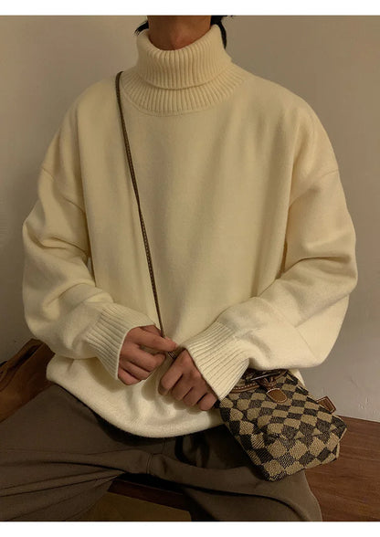 Turtleneck Men's Sweater Autumn 2025 New Knitted High Neck Pullover Streetwear Comfortable Fitness Tops Clothing Knitwear.