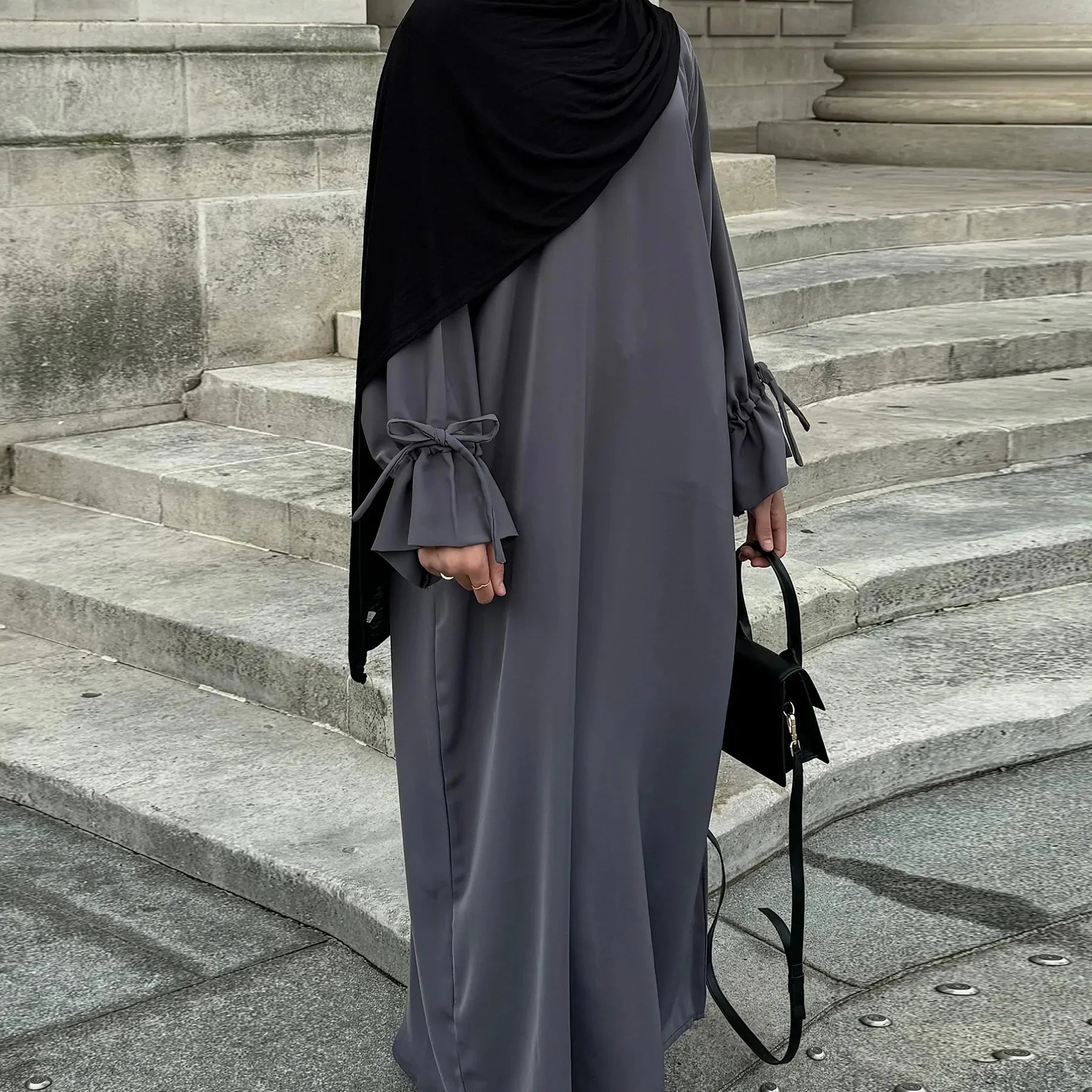 Ramadan Eid Plain Black Abaya Dubai Women drawstring Islam Muslim Maxi Kaftan Dress Kebaya Caftan Marocain Robe Femme Musulmane.