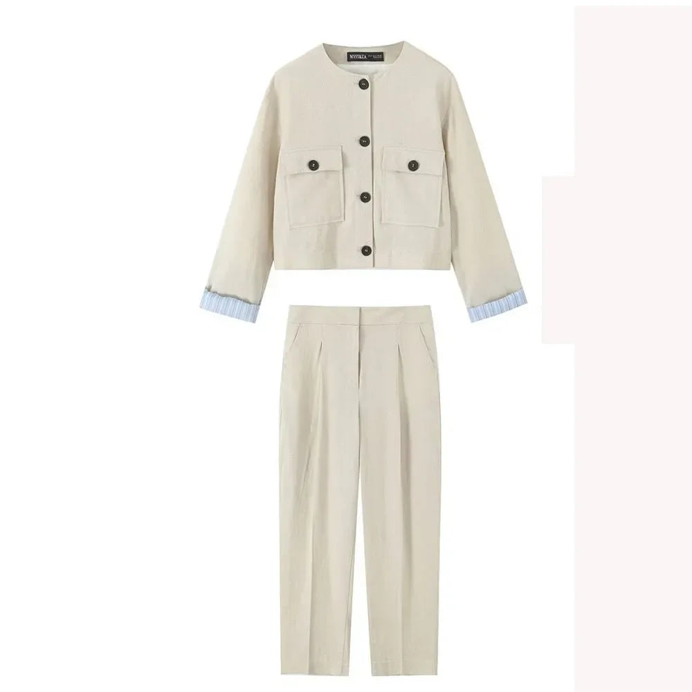Work Office Lady Pants Set Women Long Sleeve Button Pocket Jacket Women's Trousers With Pocket Two Piece Set Female Set