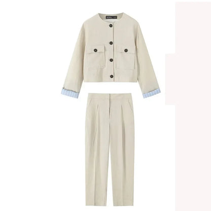 Work Office Lady Pants Set Women Long Sleeve Button Pocket Jacket Women's Trousers With Pocket Two Piece Set Female Set
