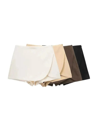 Women Fashion Pareo Style Shorts Skirts Vintage High Waist Side Zipper Female Skort Mujer.