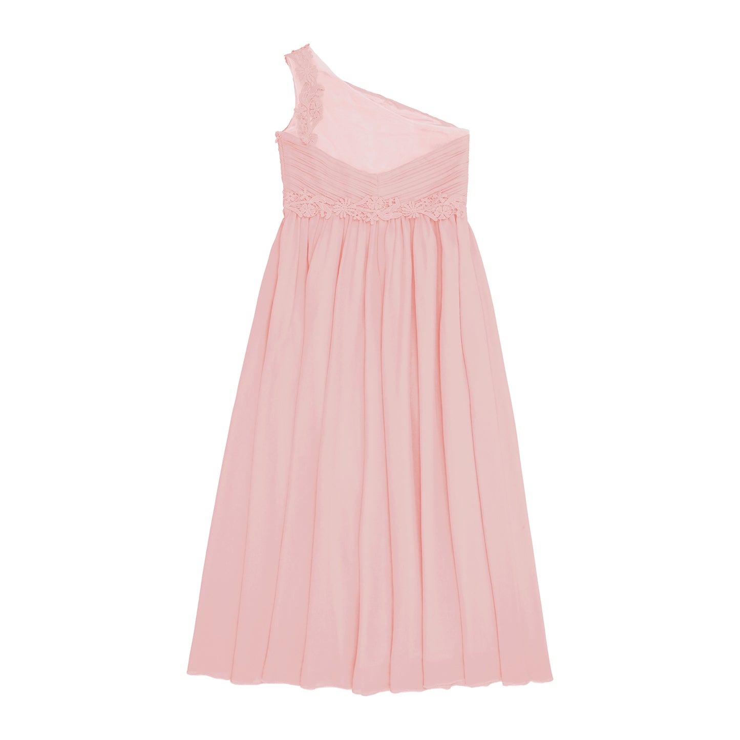 Mädchen Hochzeit Brautjungfer Kleid One Shoulder Elegante Guipure-Spitze Geraffte Chiffon Maxi Party Kleider Geburtstag Abend Abendkleid