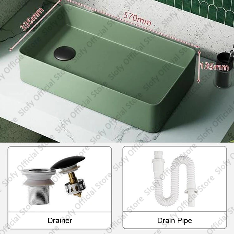 Grünes Haushalts-Hotel-Badezimmerwaschbecken, einfaches künstlerisches Keramik-Waschbecken über der Theke, Sockelwaschbecken, Balkon, Waschmaschine, Waschbecken