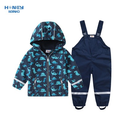HONEYKING Boys Raincoat Suit Kids Clothing Set Comfortable Breathable Rain Suit with Jacket And Trousers for Children.