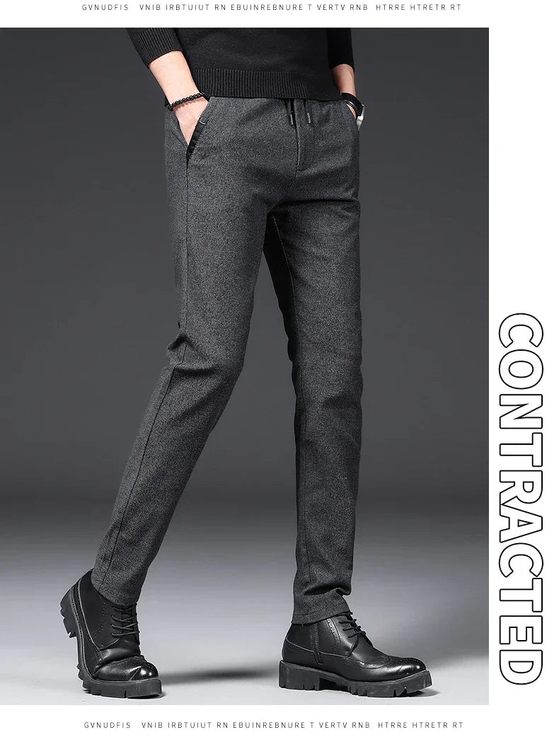 Winter Plush Trousers Men Business Fleece Pants Fashion Warm Drawstring Velvet Thick Casual Stretch Male Clothes 28-29.