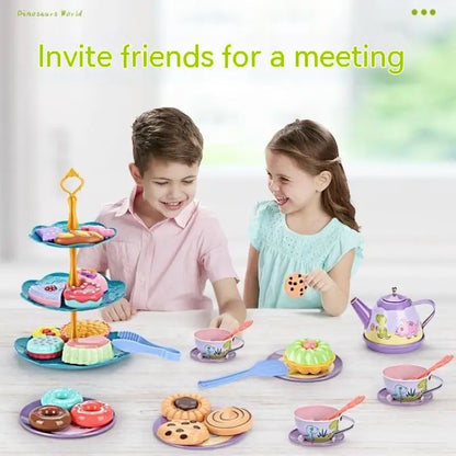 Kids Tea Party Set For Little Girls Mermaid Gift Pretend Toy Tin Tea Set Princess Tea Time Kitchen Pretend Play Tea Set Gift.