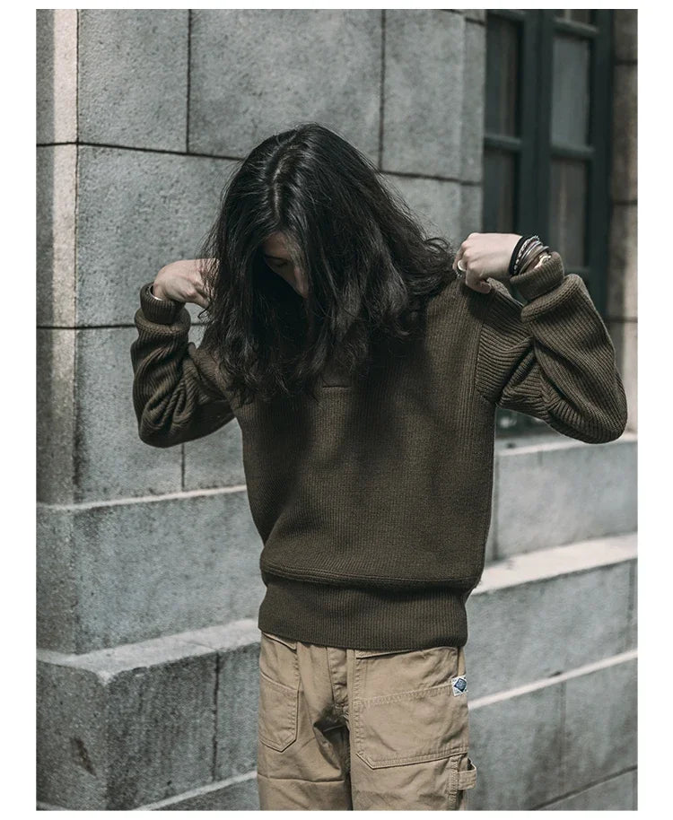 Bronson WWII USAAF Type A-1 Mechanic Sweater Men Heavyweight V-Neck Knit Jumper.