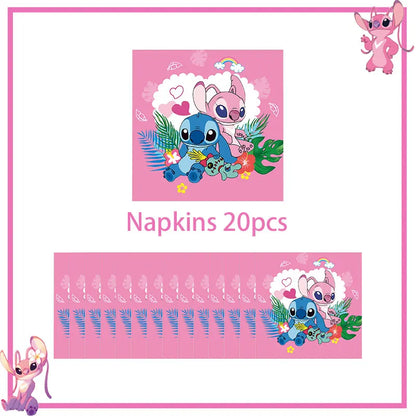 Disney Rosa Stich Geburtstag Party Dekorationen Geschirr Set Tischdecke Hintergrund Banner Für Kinder Geburtstag Dekorationen Lieferungen.