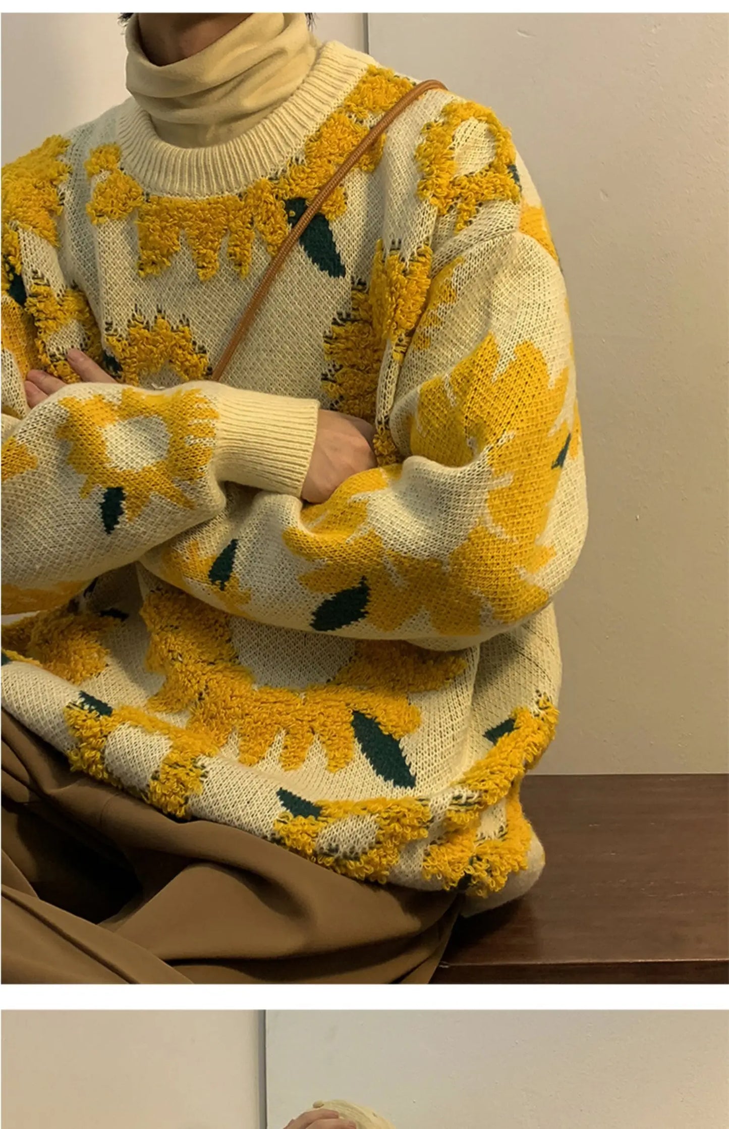 2024 Sweater Winter Sunflower Warm Sweaters  Fashion Male O-Neck Pullovers Sweater Men Loose Casual Sweater Thick Knitted Unisex.