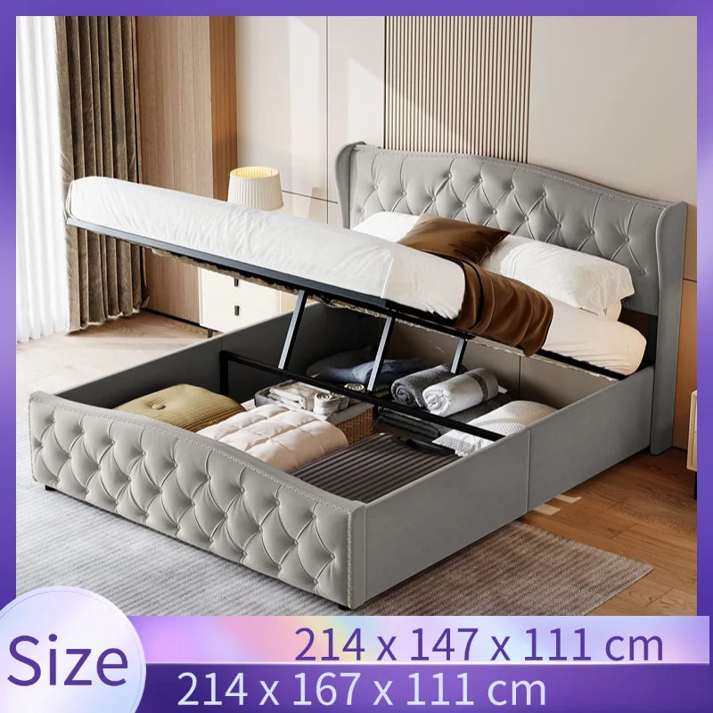 Creahappy – Polsterbetten – Betten unter dem Bett – Einzelbetten mit hydraulischem Hebesystem – Wellenbetten aus Samtgeflecht