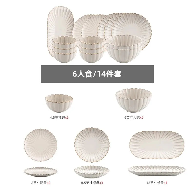 Nordic Household White Bowls Dinner Plates Ceramic White Glaze Tableware Set Western Steak Dish Salad Bowl Vegetable Fish Plate