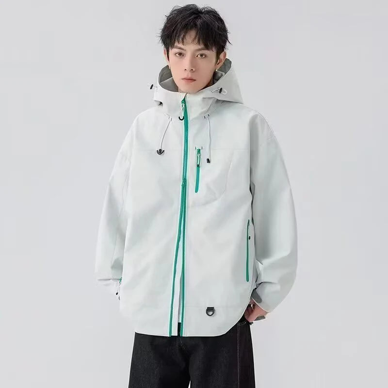 Outdoor Windbreaker Hooded Jacket Men Softshell Zip Up Windproof Waterproof Mountain Skiing Hiking Camping Jacket Autumn Coats.