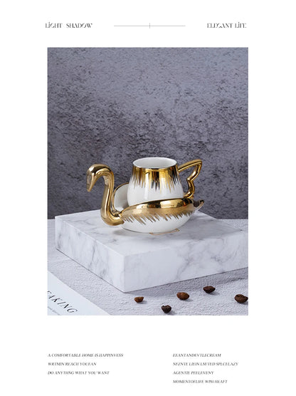 Luxury Ceramic Mug with Saucer European Retro Swan Shape Afternoon Tea Coffee Cup and Saucer Set Home Creative Drinkware Gift.