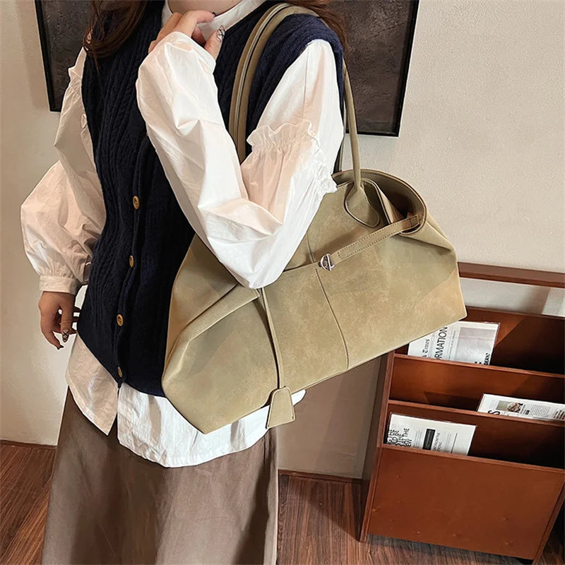 Korean Style Casual Suede Shoulder Bag for Girls Large Capacity All-match Shoulder Pouch Handbag Underarm Tote Storage.
