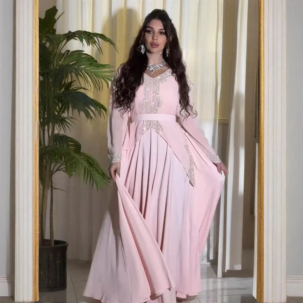 Abendkleider Arabische Lange Robe Stickerei Muslimische Frauen Party Jalabiya Eid Ramadan Marokko Dubai Abayas Kaftan Islam Vestidos Neue.