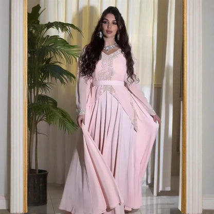 Abendkleider Arabische Lange Robe Stickerei Muslimische Frauen Party Jalabiya Eid Ramadan Marokko Dubai Abayas Kaftan Islam Vestidos Neue.