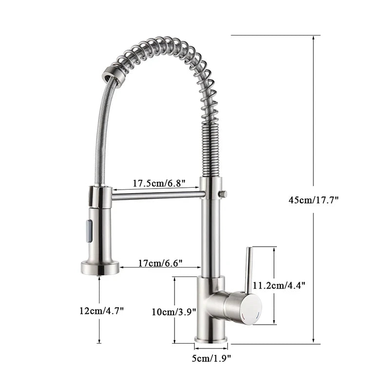 Spring Brushed Nickel Kitchen Faucet Deck Mounted Mixer Tap 360 Degree Rotation Stream Sprayer Nozzle Kitchen Sink Hot Cold Taps