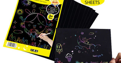 Scratch Art Paper Set 10 Sheets 5 Stencil Templates World Landmarks Animal DIY Kit Creative Painting Craft Magic Toy Kids Gift.
