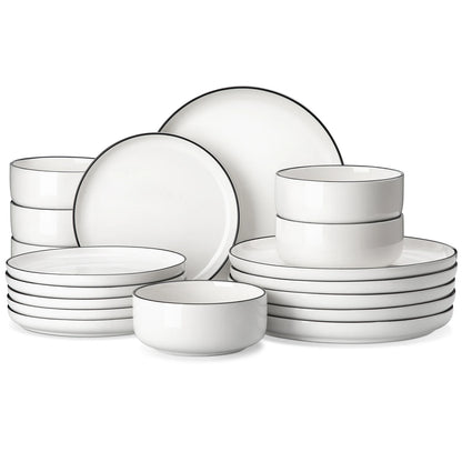 MALACASA 18/36-Piece Ceramic Plate Porcelain Dinnerware Set with 6/12 Pcs Dinner/Dessert Plates,Bowl Tableware Set for 6/12