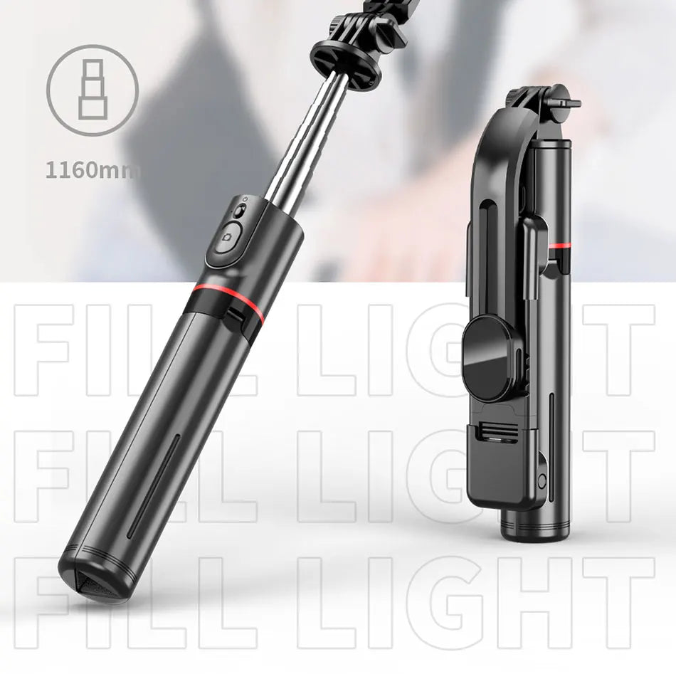 L13D Selfie Stick 1160mm with Wireless Bluetooth Double Fill Light Extended Tripod with Remote Shutter for Android IOS Cellphone.