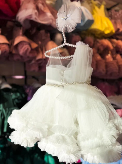 Formales Kleid für Kinder2025Neues weißes ärmelloses Prinzessinnenkleid im europäischen und amerikanischen Stil für Performance-Kostüme für kleine Mädchen.