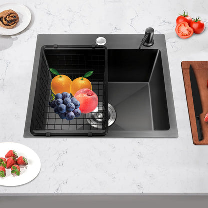 Hochwertiges Küchenspülbecken-Komplettset, 45 x 40 x 20 cm, langlebiges, großes Fassungsvermögen-Reinigungsspüle aus Edelstahl 201, schwarze Spüle mit einer einzigen Schüssel