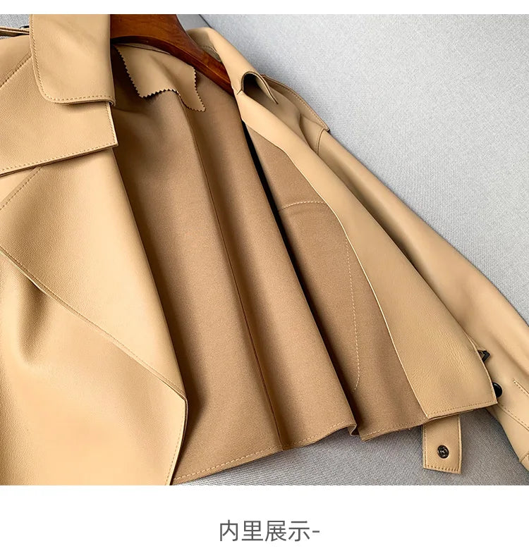 Schaffellmantel für Damen, Lederjacke, Winter, Frühling, Moto, Biker, echt, Top-Qualität, Schwarz.