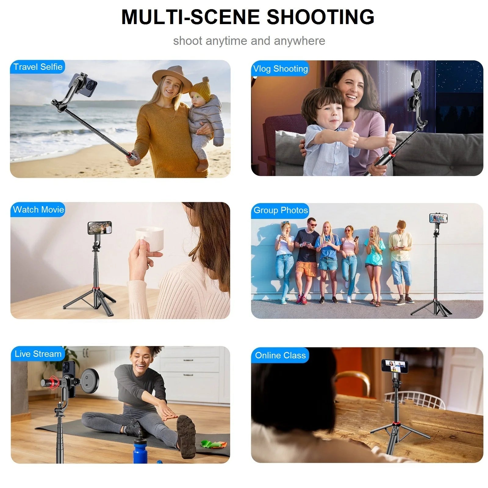 Magnetic Selfie Stick Tripod for iPhone, 51" Phone Tripod Stand Compatible with Magsafe Travel Tripod for iPhone Android Phones.