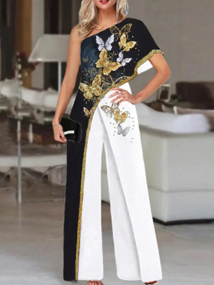 2024 Amazon Independent Station Women's Jumpsuit Slimming Fashionable Color Blocking Women's Trousers Jumpsuit Casual Style.