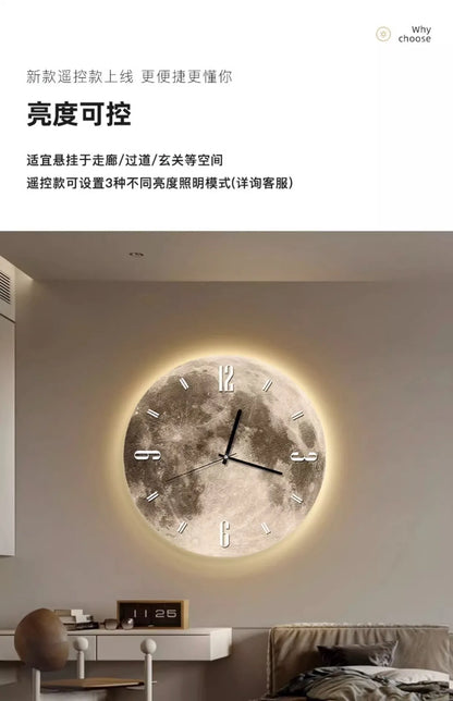 20-Zoll-Mode-Wanduhr, Esszimmer, Wohnzimmer, Mond, die Erde, Modellierung, LED-Licht, geräuschloses Uhrwerk, Schlafzimmeruhr, Wanddekoration