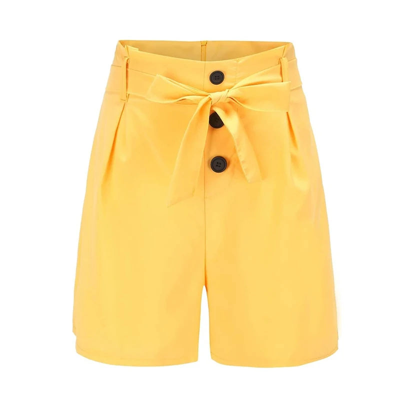 Y2K Solid Button Front Shorts Tie Waist Beach Summer High Waist Shorts Women's Clothing.