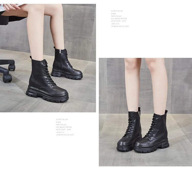 WOIZGIC Women Female Ladies Mother Genuine Leather Ankle Boots Shes Warm Autumn Winter Plush Zipper Motorcycle British Increase.