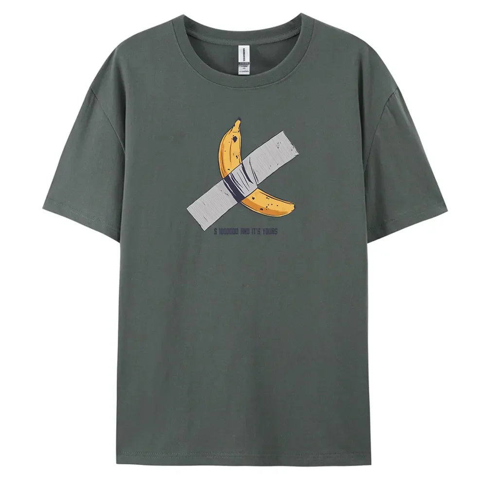 Banana Men's Casual Short-sleeved T-shirt with 100% Cotton Fashion print Tees oversize.