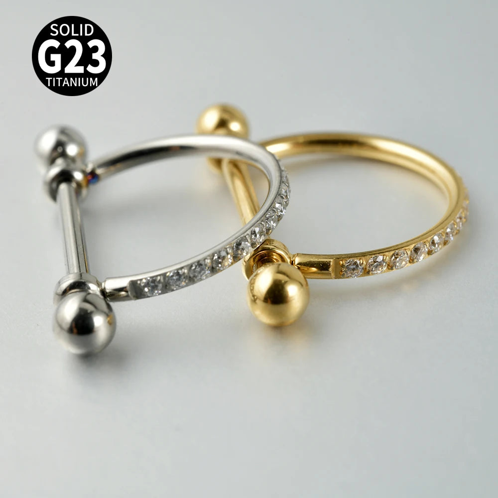 1PC ASTM F136 Titanium Ear Daith Rook Lobe Barbell Micro Zircon Hoop Earring Gold Plated Cartilage Piercing Jewelry.