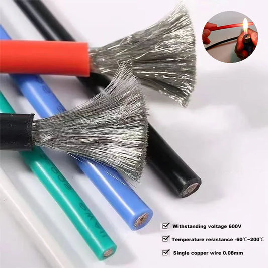 Soft Silicone Connection Cable 16AWG 18AWG 20 22 24 26 28AWG 30AWG 0.08mm Tinned Copper Wire For DIY, Automotive, Power Wiring.