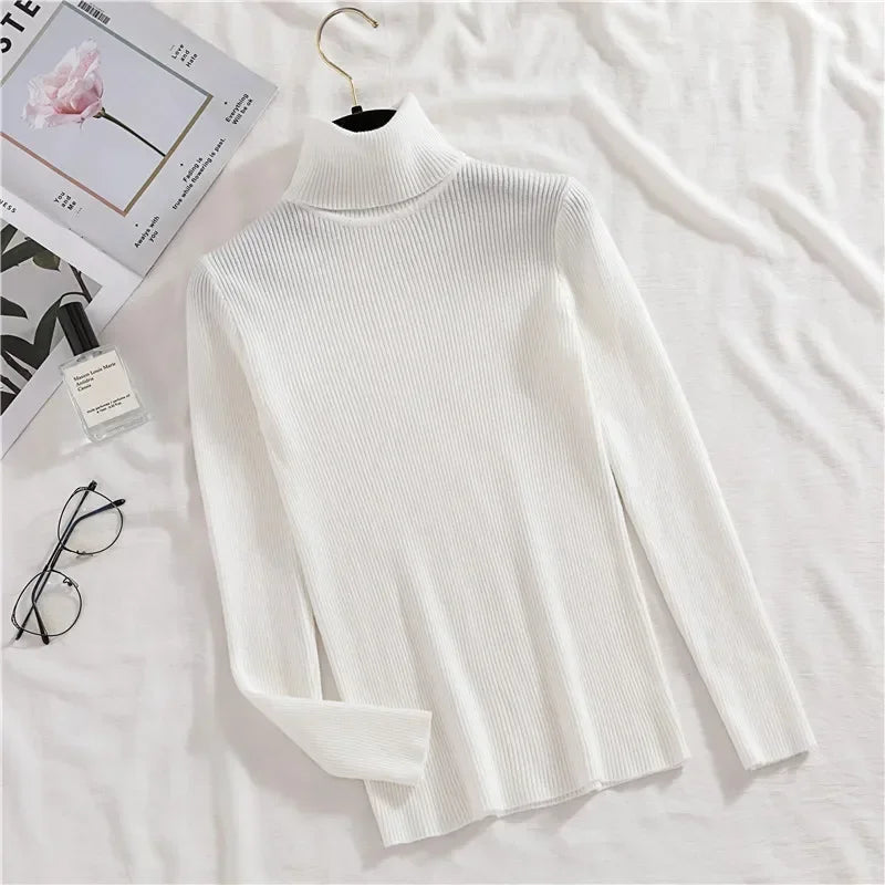 Frauen einfarbig lange Ärmel Roll kragen pullover Strick pullover grundlegende weiche Pullover einfache elegante Mode neu